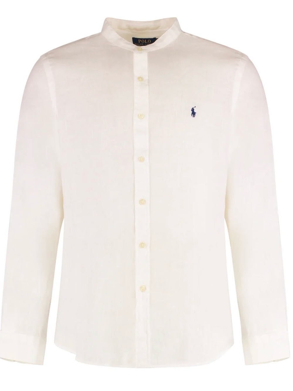 Polo by Ralph Lauren White Band-Collar Oxford Shirt with Navy Pony